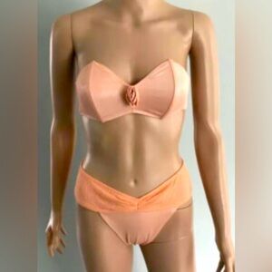 NWT Le Foglie 2PC Strapless bikini ITALIAN $95 bikini Women's Sz S PEACH